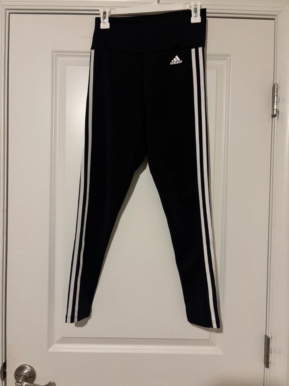 adidas 7/8 Black Leggings with White Triple Side Stripes